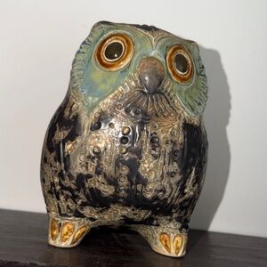 Lladro Ceramic Owl Figurine - Black and Green